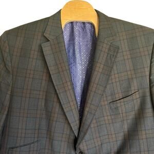 Ted Baker 100% Wool Sport Jacket Men's Size 54R Endurance Black Brown Plaid